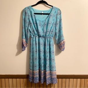 PinkBlush Blue Paisley 3/4 Sleeve Chiffon Maternity Dress (L, Blue)